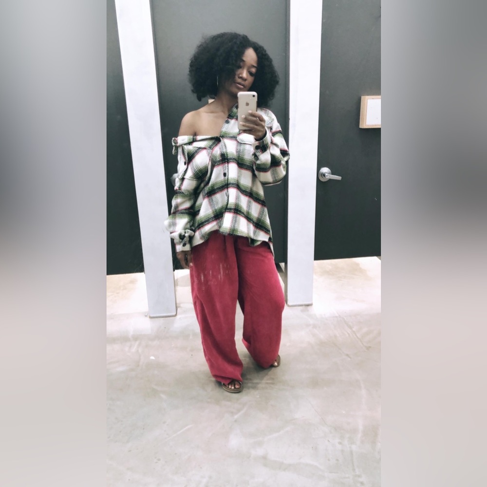 Pink Green and Black Oversized Plaid Shirt